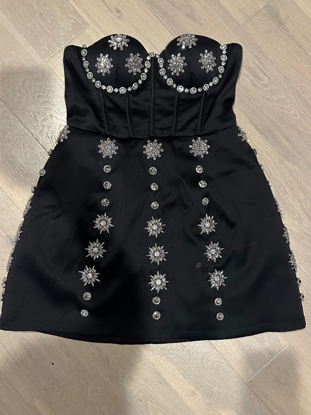 Black bustier rhinestone mini dress